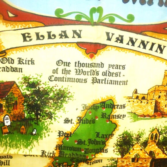 Vintage Linen ILSE of MAN Ellan Vannin Peel Castle St. Johns Oldest Parliament - Picture 2 of 8
